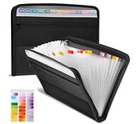 Rangement Papier Trieur 13 Poches, A4 Trieur Document avec Fermeture à Glissière, Portable Extensible Pochettes pour Documents (Tout Noir)