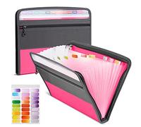 Rangement Papier Trieur 13 Poches, A4 Trieur Document avec Fermeture à Glissière, Portable Extensible Pochettes pour Documents (Rose)
