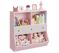 Rangement polyvalent pour enfants - Bibliothèque et étagère à jouets avec 3 tiroirs amovibles, 7 casiers - Idéal chambre, salle de jeux, maternelle ou salon - Pratique et solide - Couleur : rose