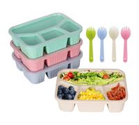 Rangement portable durable avec fourchettes, récipients étanches pour la préparation des aliments, lot de 4 boîtes à bento à compartiments pour adultes et petits esprits, passe au micro-ondes