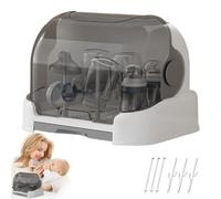 Rangement pour biberons, grand support de séchage de biberons avec couvercle et bac vidange amovible, organisateur bébé anti-poussière, séchoir portable pour accessoires gris