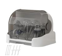 Rangement pour biberons, grand support de séchage de biberons avec couvercle et bac vidange amovible, organisateur bébé anti-poussière, séchoir portable pour accessoires, séchage gris