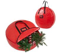 Rangement pour Décorations de Noël, Boite Rangement Boules de Noël avec Séparateurs, Grand Sac Rangement Sapin, Sac Couronne de Noël Guirlande Deco (Rouge Sac Couronne)