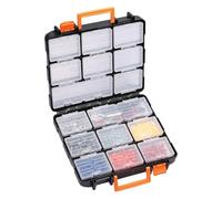 Rangement pour outils double face - Boîte de rangement 36 x 34 x 13 cm avec 16 compartiments | Organiseur de matériel en PP avec poignée pour vis, clous, perles, bijoux, matériel de pêche et utilisati