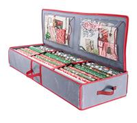 Rangement pour Papier d'Emballage Cadeau Noël, Bac de Rangement Durable Sous le Lit, Sacs de Rangements pour Papier Cadeau avec Poches pour Rubans, Décorations et Accessoires de Noël
