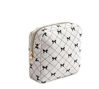 Rangement pour serviettes hygiéniques portables, rangement de tampons convivial, mignon petit sac cosmétique, motif de nœud mignon, kit d'urgence pour filles, idées cadeaux pour adolescentes, Blanc