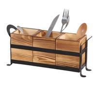 Rangement pour ustensiles en bois, compartiment de comptoir, argenterie, 25,4 cm, organiseur de couverts, fourchettes, cuillères avec finition rustique, support de cuisine avec accès facile