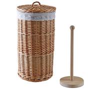 AUBRY GASPARD - Rangement Rouleau de Papier WC - Osier Clair - Ø 19 cm x Hauteur 37 cm - Comprend Panière et Support Rouleaux - Accessoire Pratique et Élégant pour Salle de Bain et WC