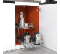 Rangement Sous Évier 2 Étages 355x533x383 Mm Étagère Coulissante Pour Placard En Acier Chromé Avec Tablettes Charge 30 Kg,Pour Cuisine,Taille D'installation Du Placard 393x558x457 Mm