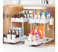 Rangement sous Evier 2 étages,Organisateur sous Evier Tiroir Coulissant à Extraction,étagère de cuisine, étagère à épices, Panier de rangement multifonction pour salle de bain-Blanc,2PCS