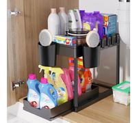 Rangement sous Evier 2 Niveaux, Coulissant Organiseur sous Évier Etagere Tiroir,Panier de rangement multifonction pour salle de bain, étagère sous placard, étagère de lave-vaisselle - Noir