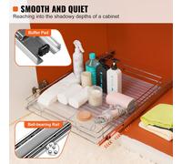 Rangement Sous Évier 537x533x85 Mm 1 Étage Panier Coulissant Pour Placard En Acier Chromé Tiroir Coulissant Cuisine Avec Tablette Charge 13 Kg,Taille D'installation Du Placard 584x558x177 Mm