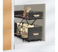 Rangement Sous évier à 2 Niveaux,Étagère sous Évier, Porte-épices,Organiseur de Cuisine, Panier de Rangement Coulissant en métal,pour Cuisine, Salle de Bain,Chambre-40*26*43 cm-noir (1 pièce)