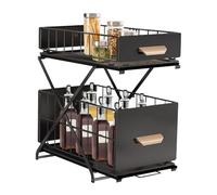 Rangement Sous évier à 2 Niveaux,Organiseur de Cuisine, Étagère sous Évier, Porte-épices,Panier de Rangement Coulissant en métal,pour Cuisine, Salle de Bain,Chambre-40*26*43 cm-noir (1 pièce)