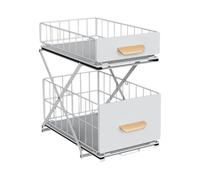 Rangement Sous évier à 2 Niveaux,Organiseur de Cuisine, Étagère sous Évier, Porte-épices,Panier de Rangement Coulissant en métal,pour Cuisine, Salle de Bain,Chambre-40*26*43 cm-blanc (1 pièce)