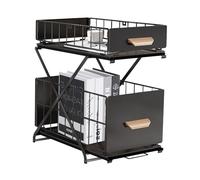 Rangement Sous évier à 2 Niveaux,Organiseur de Cuisine, Étagère sous Évier, Porte-épices,Panier de Rangement Coulissant en métal,pour Cuisine, Salle de Bain,Chambre-40*26*43 cm-noir (1 pièce)