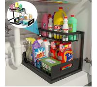 Rangement sous évier coulissant - Noir - Polyvalent - 36x27x28 cm - Pour bouteilles jusqu'à 20 cm - Étagère à épices