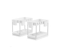 Rangement sous evier- Etagère cuisine - Blanc - 2 niveaux et tiroir Lot de 2