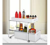 Rangement sous Évier - HUOLE - 2 Niveaux - Acier au Carbone - Blanc - 40x25.5x39.5cm