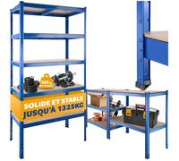 Rangement - TECTAKE - Étagère charges lourdes, 5 tablettes bords arrondis, patins plastique, 1325 kg max, 90,5x45,5x180,5cm - Bleu