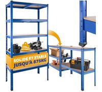Rangement - TECTAKE - Étagère charges lourdes, 5 tablettes bords arrondis, patins plastique, 875 kg max, 90,5x40,5x180,5cm - Bleu