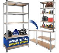 Rangement - TECTAKE - Étagère d'angle pour charges lourdes en MDF résistant et réglable, jusqu'à 1325 kg 180 x 90 x 40 cm - Argent