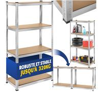 Rangement - TECTAKE - Étagère d'angle pour charges lourdes en MDF résistant et réglable, jusqu'à 320 kg, 160 x 80 x 40 cm - Argent