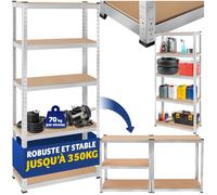 Rangement - TECTAKE - Étagère d'angle pour charges lourdes en MDF résistant et réglable, jusqu'à 350 kg, 180 x 75 x 30 cm - Argent
