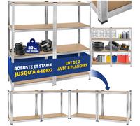 Rangement - TECTAKE - Étagère d'angle pour charges lourdes en MDF résistant et réglable, jusqu'à 640 kg, 160 x 160 x 40 cm - Argent