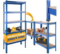 Rangement - TECTAKE - Étagère pour charges lourdes avec 5 tablettes avec bords arrondis et patins en plastique - 350 kg max - Bleu