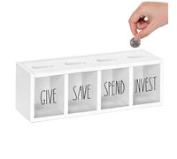 - Rangement transparent à fixer au mur avec 4 compartiments,Boîte à argent amusante pour espèces,pour chambre d'enfant, salon, école, dortoir, table, mur, cadeaux de fête d'anniversaire