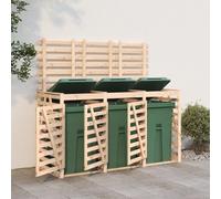 Rangement triple pour poubelle à roulettes en bois de pin massif