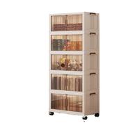 Rangements Plastiques Empilables et Pliables avec Roues Verrouillables, Armoire de Rangement Portes Doubles Panneaux Transparents, Organisateur Pliable pour Dressing Chambre Bureau(Brown,5 Tier)
