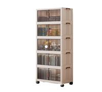 Rangements Plastiques Empilables et Pliables avec Roues Verrouillables, Armoire de Rangement Portes Doubles Panneaux Transparents, Organisateur Pliable pour Dressing Chambre Bureau(Gray,5 Tier)