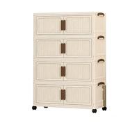 Rangements Plastiques Empilables et Pliables avec Roues Verrouillables, Armoire de Rangement Portes Doubles Panneaux Transparents, Organisateur Pliable pour Dressing Chambre Bureau(White,4 Tier)