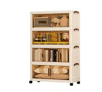 Rangements Plastiques Empilables et Pliables avec Roues Verrouillables, Armoire de Rangement Portes Doubles Panneaux Transparents, Organisateur Pliable pour Dressing Chambre Bureau(Brown,4 Tier)