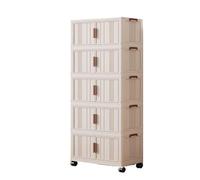 Rangements Plastiques Empilables et Pliables avec Roues Verrouillables, Armoire de Rangement Portes Doubles Panneaux Transparents, Organisateur Pliable pour Dressing Chambre Bureau(White,5 Tier)
