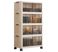 Rangements Plastiques Empilables et Pliables avec Roues Verrouillables, Armoire de Rangement Portes Doubles Panneaux Transparents, Organisateur Pliable pour Dressing Chambre Bureau(Gray,4 Tier)