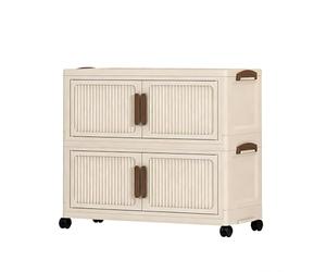 Rangements Plastiques Empilables et Pliables avec Roues Verrouillables, Armoire de Rangement Portes Doubles Panneaux Transparents, Organisateur Pliable pour Dressing Chambre Bureau(White,2 Tier)