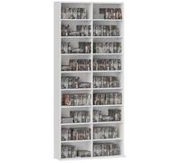 HOMCOM Rangements pour CD et DVD, meuble de rangement multimédia, capacité max. 640 CD/360 DVD et 430 Blu-ray, 18 compartiments 14 étagères réglables, pour salon, chambre, 78,5x24x175cm, blanc