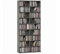 HOMCOM Rangements pour CD et DVD 18 Compartiments 78,5x24x175cm Gris Clair | Meuble de Rangement Multimédia, Capacité Max. 640 CD/360 DVD et 430 Blu-ray, 14 Étagères Réglables, pour Salon, Chambre