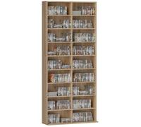 HOMCOM Rangements pour CD et DVD, meuble de rangement multimédia, capacité max. 640 CD/360 DVD et 430 Blu-ray, 18 compartiments 14 étagères réglables, pour salon, chambre, 78,5x24x175cm, bois naturel