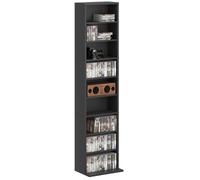 HOMCOM Rangements pour CD et DVD, meuble de rangement multimédia, capacité max. 260 CD/120 DVD, 9 compartiments et 6 étagères réglables, pour salon, chambre, bureau, 33 x 24 x 140 cm, noir