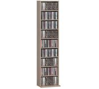HOMCOM Rangements pour CD et DVD, meuble de rangement multimédia, capacité max. 260 CD/120 DVD, 9 compartiments et 6 étagères réglables, pour salon, chambre, bureau, 33 x 24 x 140 cm, bois naturel