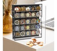 Rangements pour Pièces de Monnaie, Boite Pieces de Monnaie Collection en Acrylique, avec Porte Magnétique, Vue à 180, peut Contenir 45 Monnaie Commémoratives, Insignes et Décorations Militaires, etc