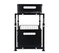 Rangements sous Evier 2 Niveaux Organisateur Coulissant,Paniers Coulissants, Empilable,Étagères pour Placard Meuble Cuisine Salle Bain,29 x 38 x 49 cm (Noir)