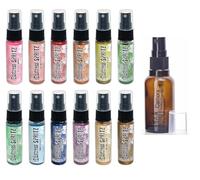 Ranger Ink Tim Holtz Distress Spritz Sprays, lot #2, sortie octobre 2024, 12 bouteilles de 28,3 g, couleurs scintillantes, y compris photo vintage, pistache fissurée, brique cuite, pelouse tondue +