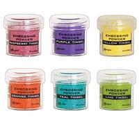 Ranger Tinsel Lot de 6 pots de poudre à embosser Violet citron vert jaune bleu sarcelle framboise orange 28 ml