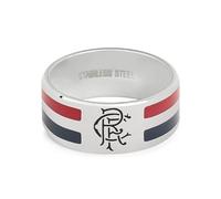 Rangers FC Bague en acier inoxydable 2 couleurs à rayures Taille M