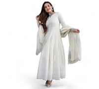 RangMahal Robe d'été en coton Chikankari indien pour femme Blanc cassé avec ensemble Dupatta, ecru, X-Large
